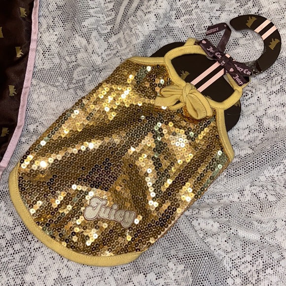 Y2K JUICY COUTURE GOLD SEQUIN DOG TEE SHIRT SZ MEDIUM NEW SUPERHERO COSTUME CAPE - Picture 4 of 11
